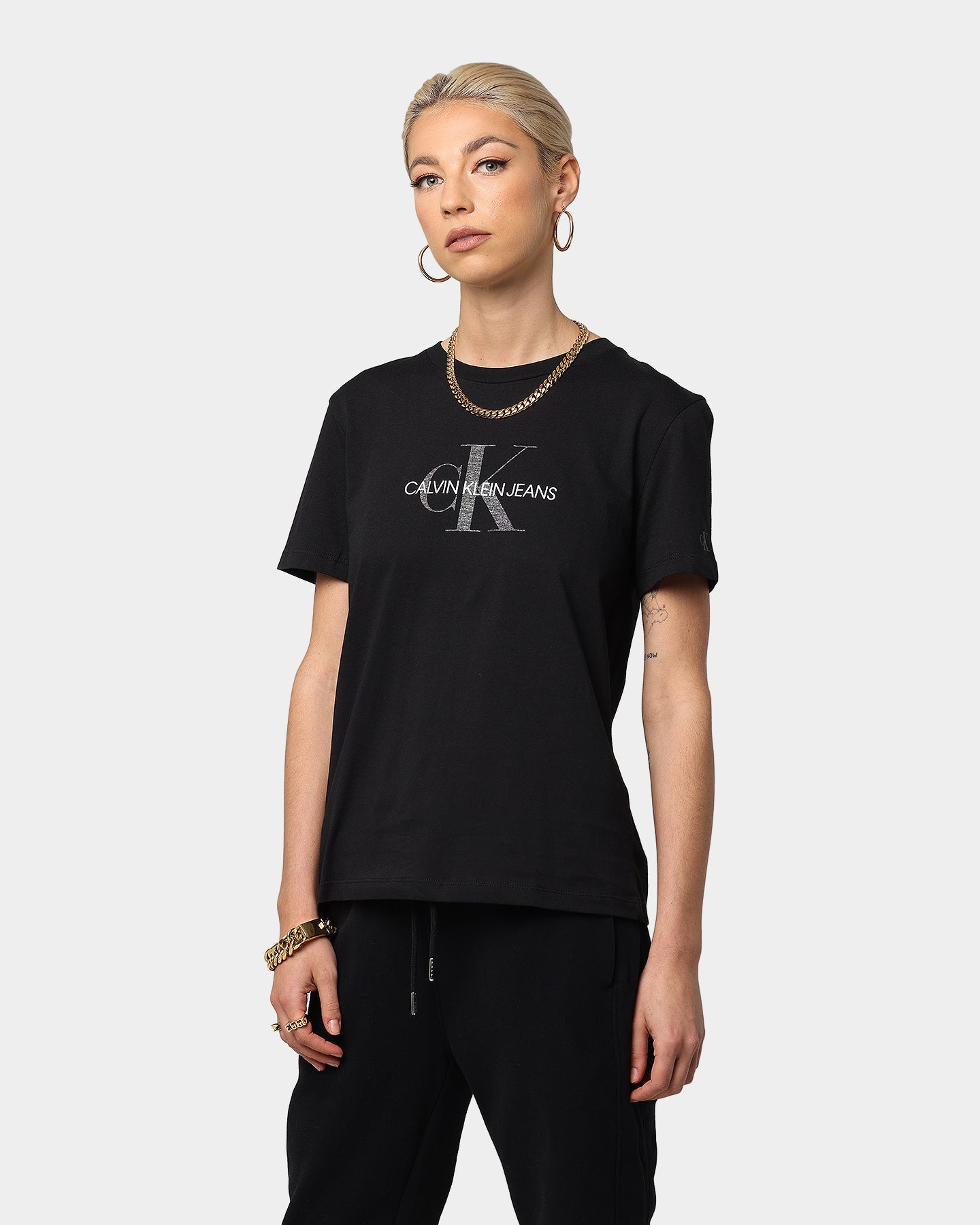 Calvin Klein Women's Reflective Monogram T-Shirt Black