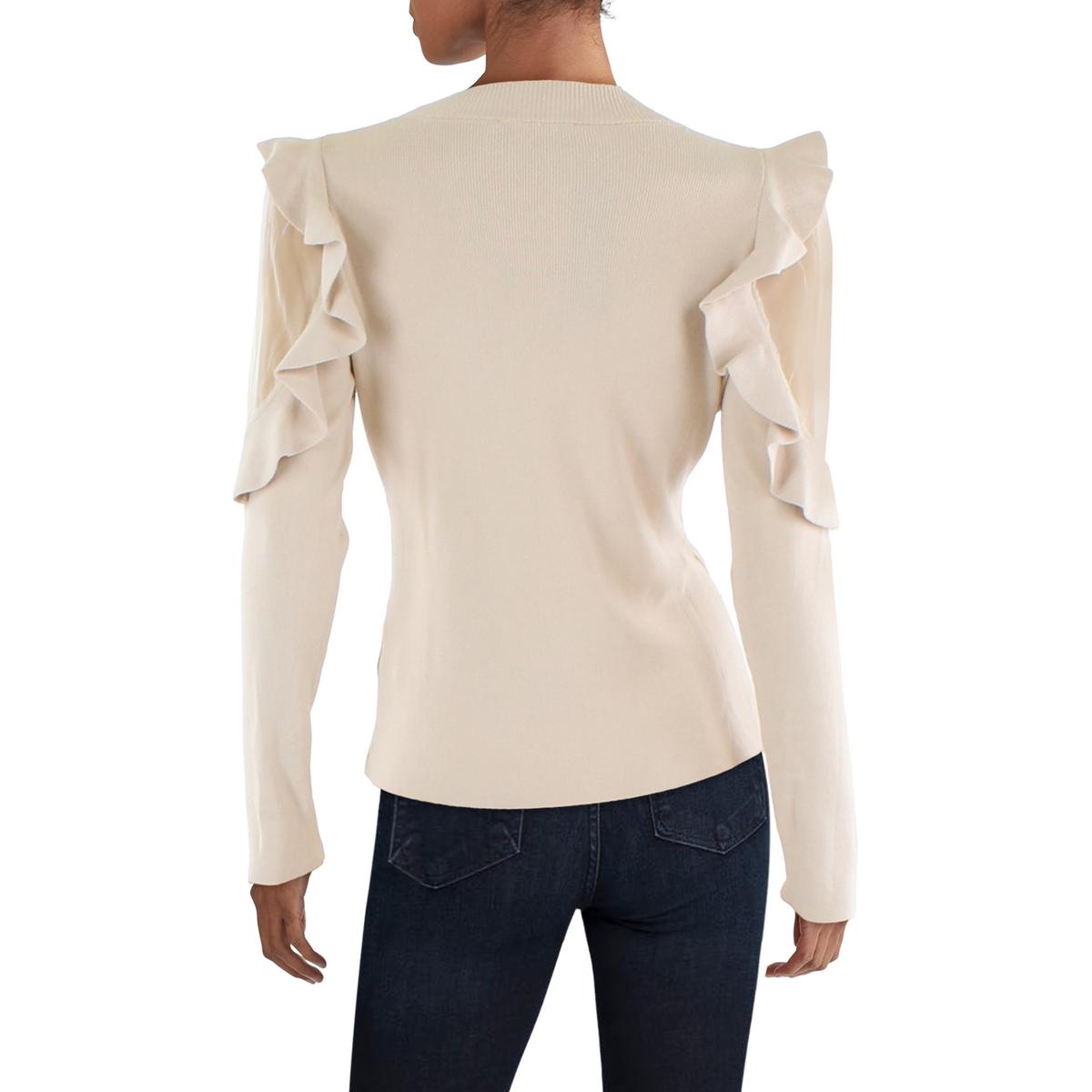 Womens Ruffled Cold Shoulder Mock Turtleneck Sweater