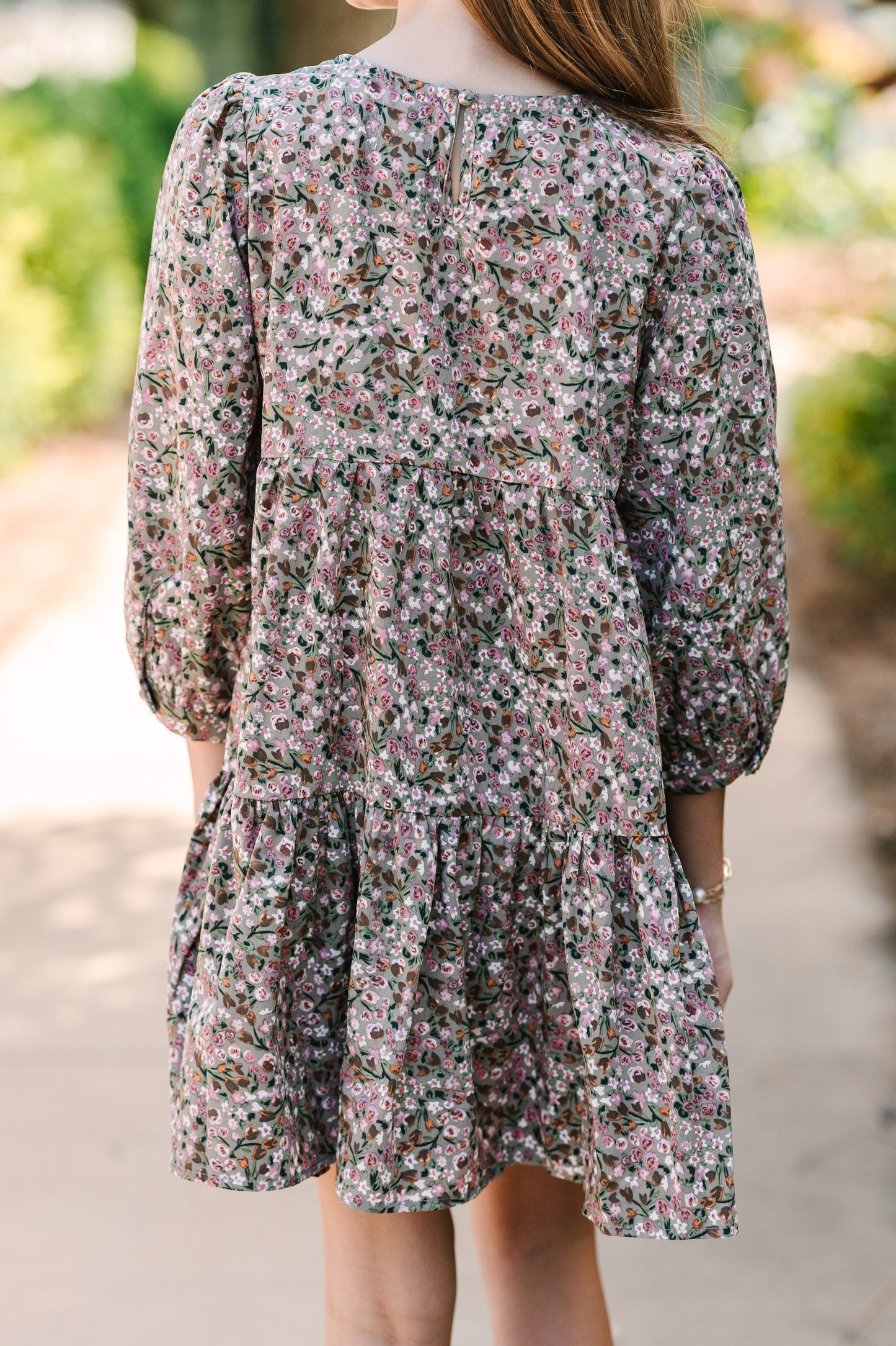 Girls: Can't Be Outdone Gray Ditsy Floral Dress