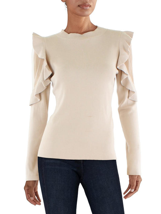 Womens Ruffled Cold Shoulder Mock Turtleneck Sweater