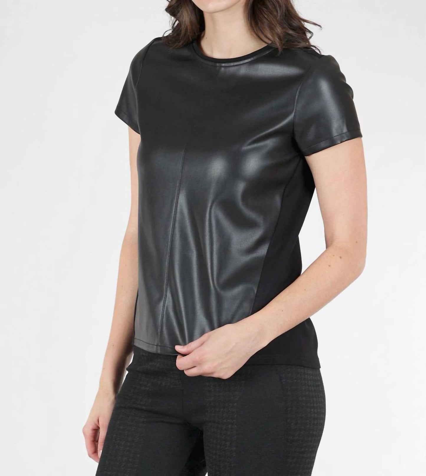 Noa Faux-Leather-Front Top In Black