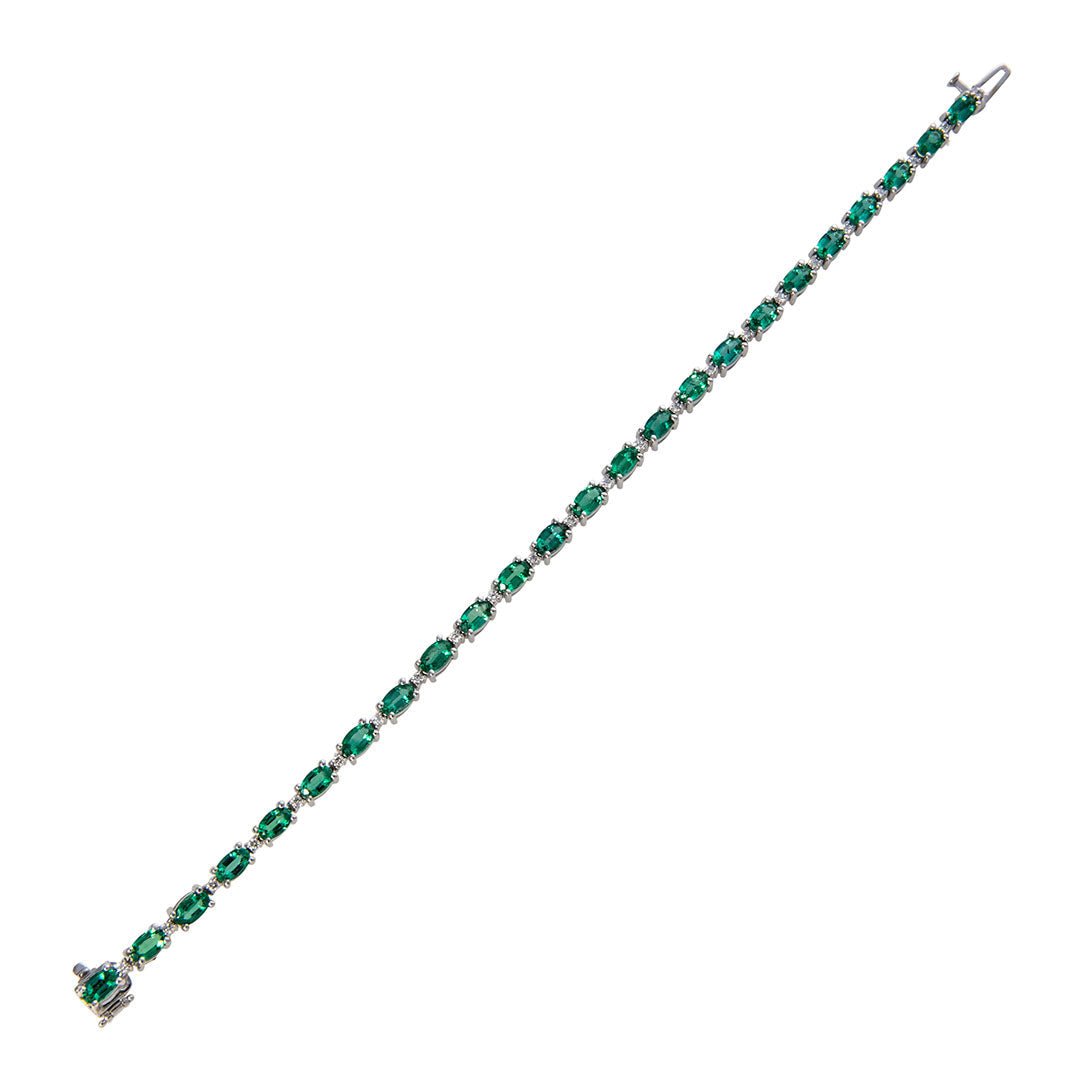 Oval Emerald & Diamond 18K White Gold Tennis Bracelet