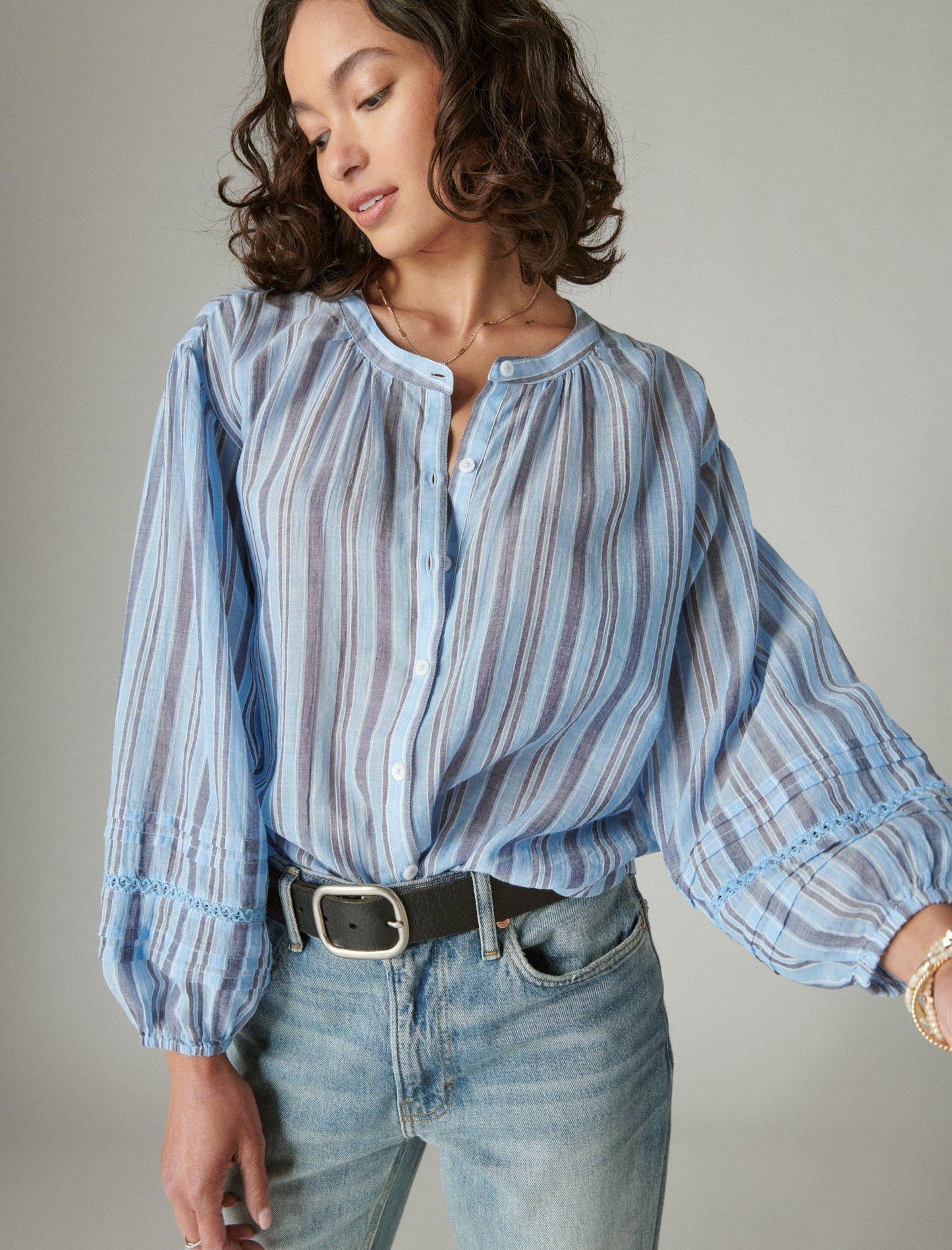 Lucky Brand Women's Relaxed Button Through Blouse