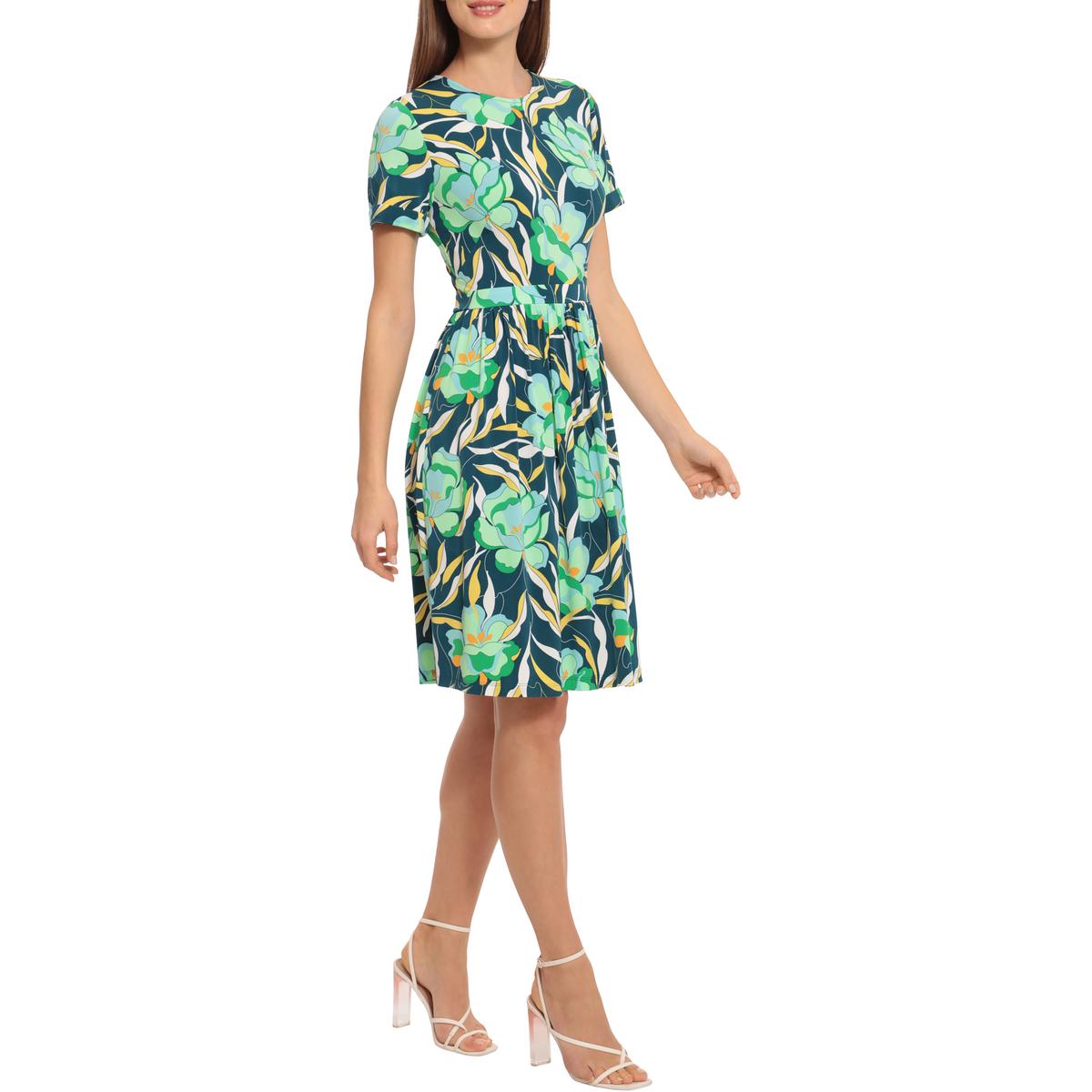 Womens Floral Pleated Fit & Flare Dress