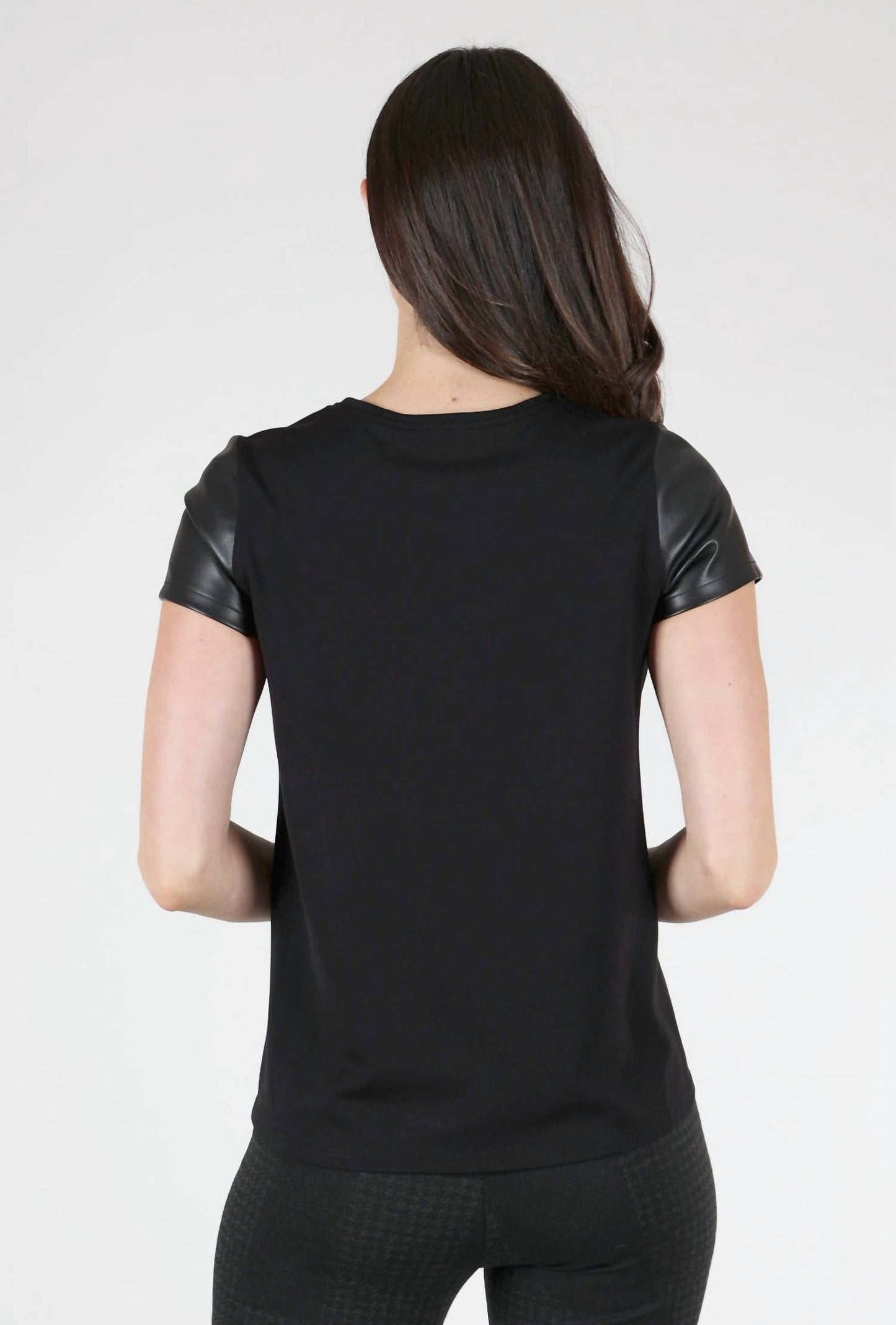 Noa Faux-Leather-Front Top In Black