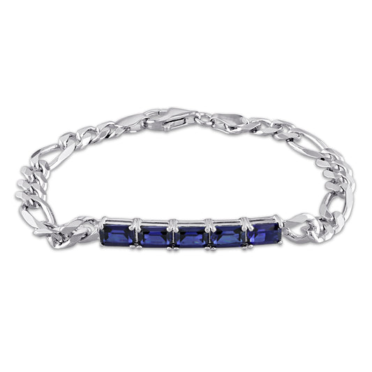 4 3/4 CT TGW Created Blue Sapphire Birthstone Link Bracelet in Sterling Silver