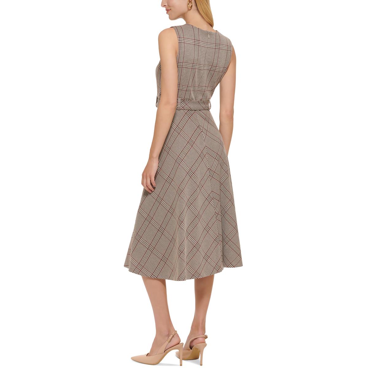 Womens Plaid Polyester Midi Dress