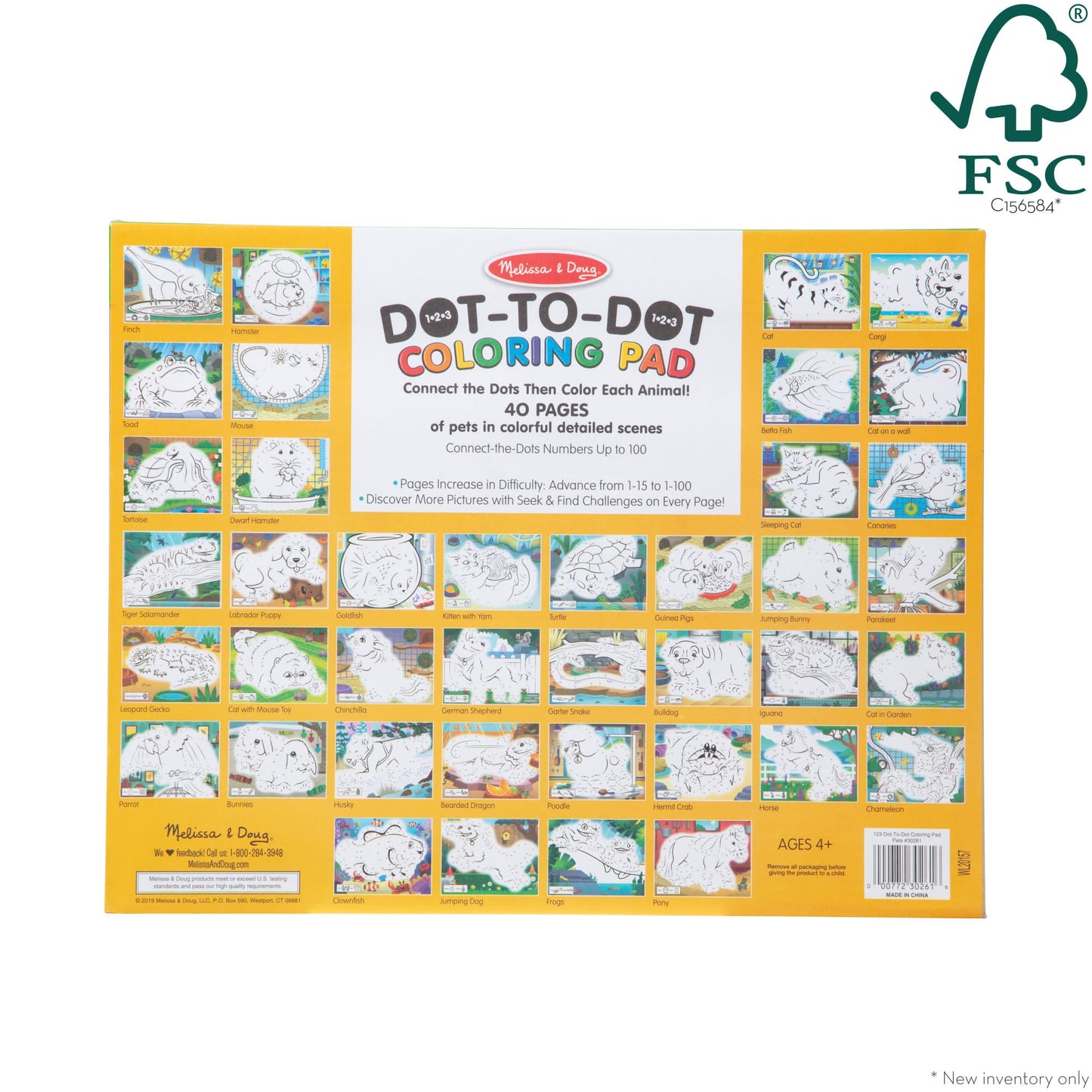 123 Dot-to-Dot Coloring Pad – Pets