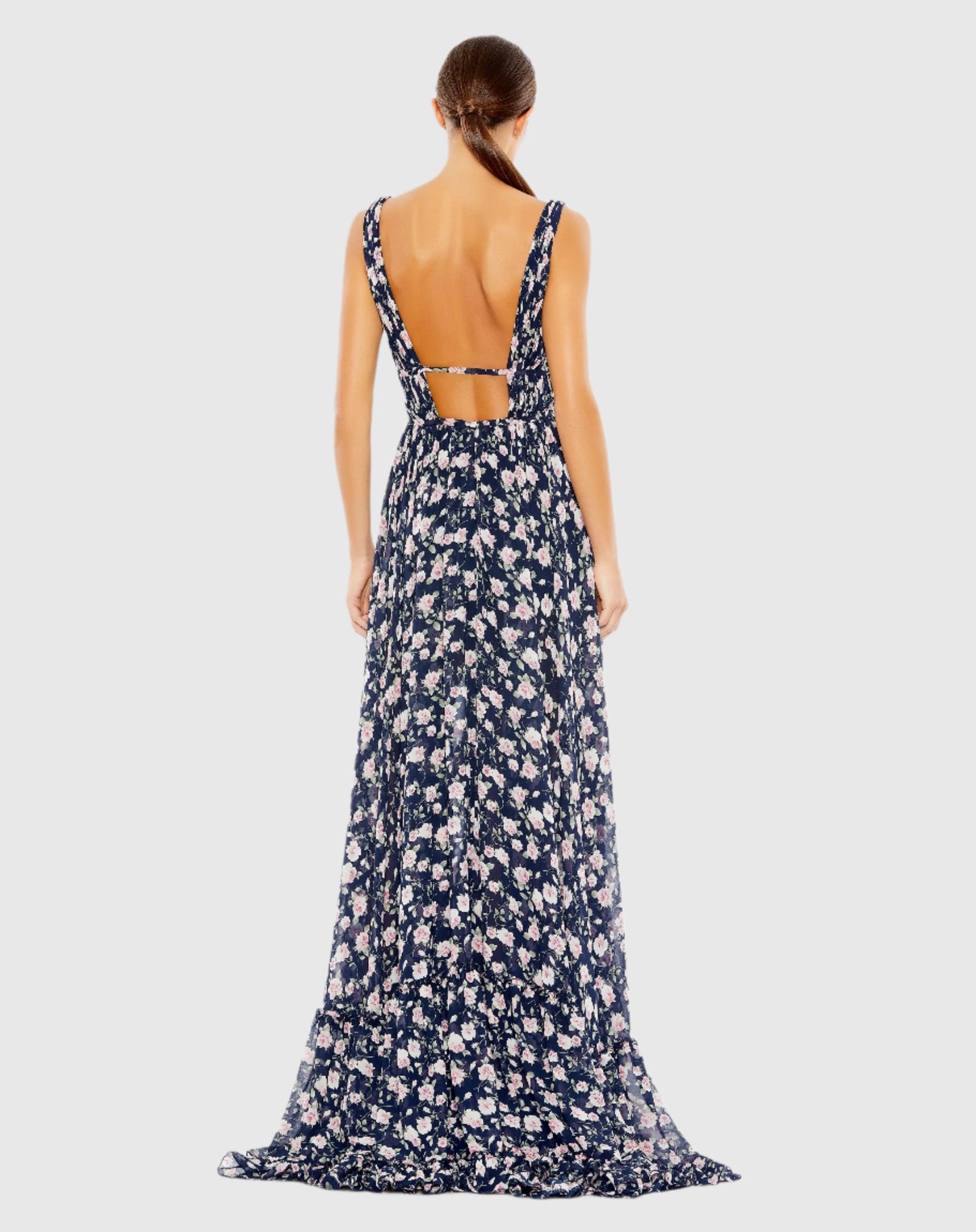 Floral Print Sleeveless Ruffled High-Low Gown