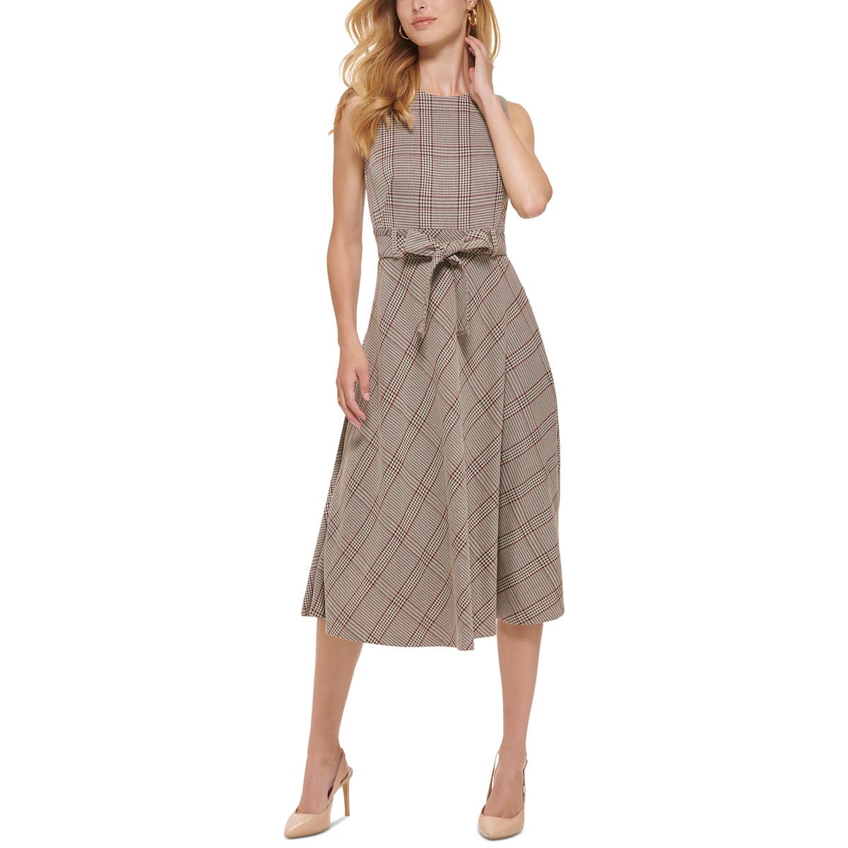 Womens Plaid Polyester Midi Dress