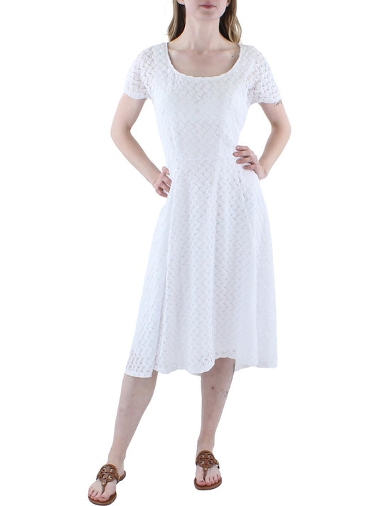 Womens Crochet Short Sleeves Midi Dress