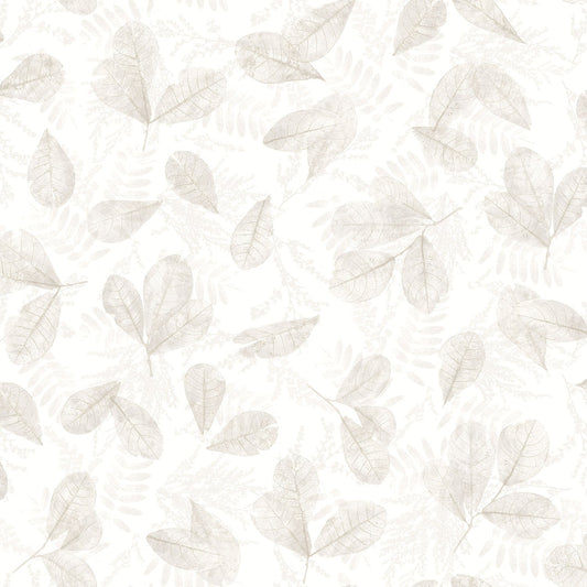 Fossil Leaf Toss Wallpaper in Light Beige from the Evergreen Collection