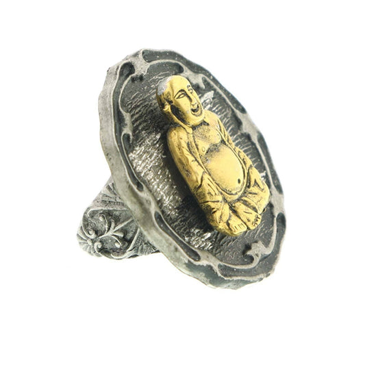 T.R.U. Two-Tone Buddha And Pewter-Tone Ring 7.5