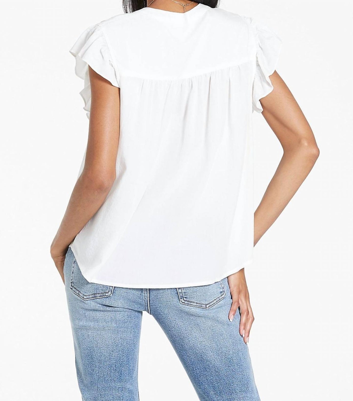 Rose Button Detail Peasant Top In White