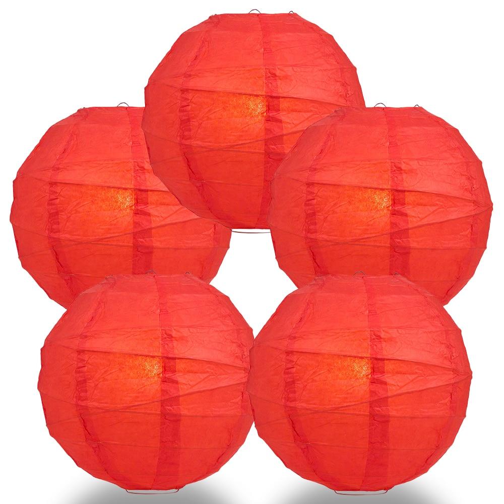 5-PACK 10" Red Round Paper Lantern, Crisscross Ribbing, Chinese Hanging Wedding & Party Decoration