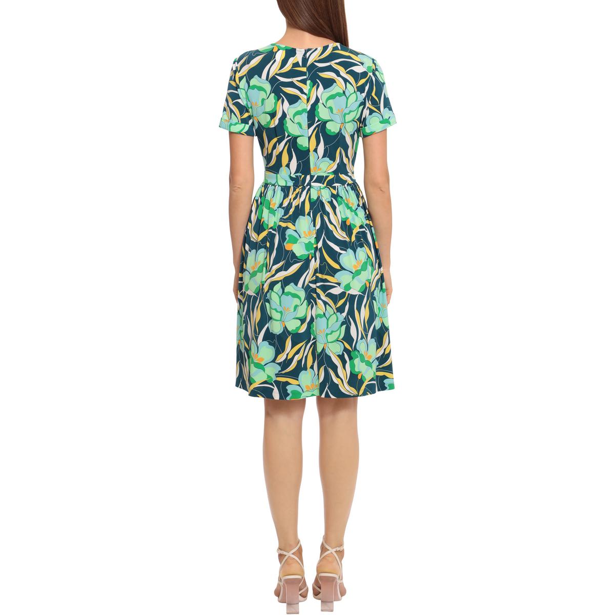 Womens Floral Pleated Fit & Flare Dress