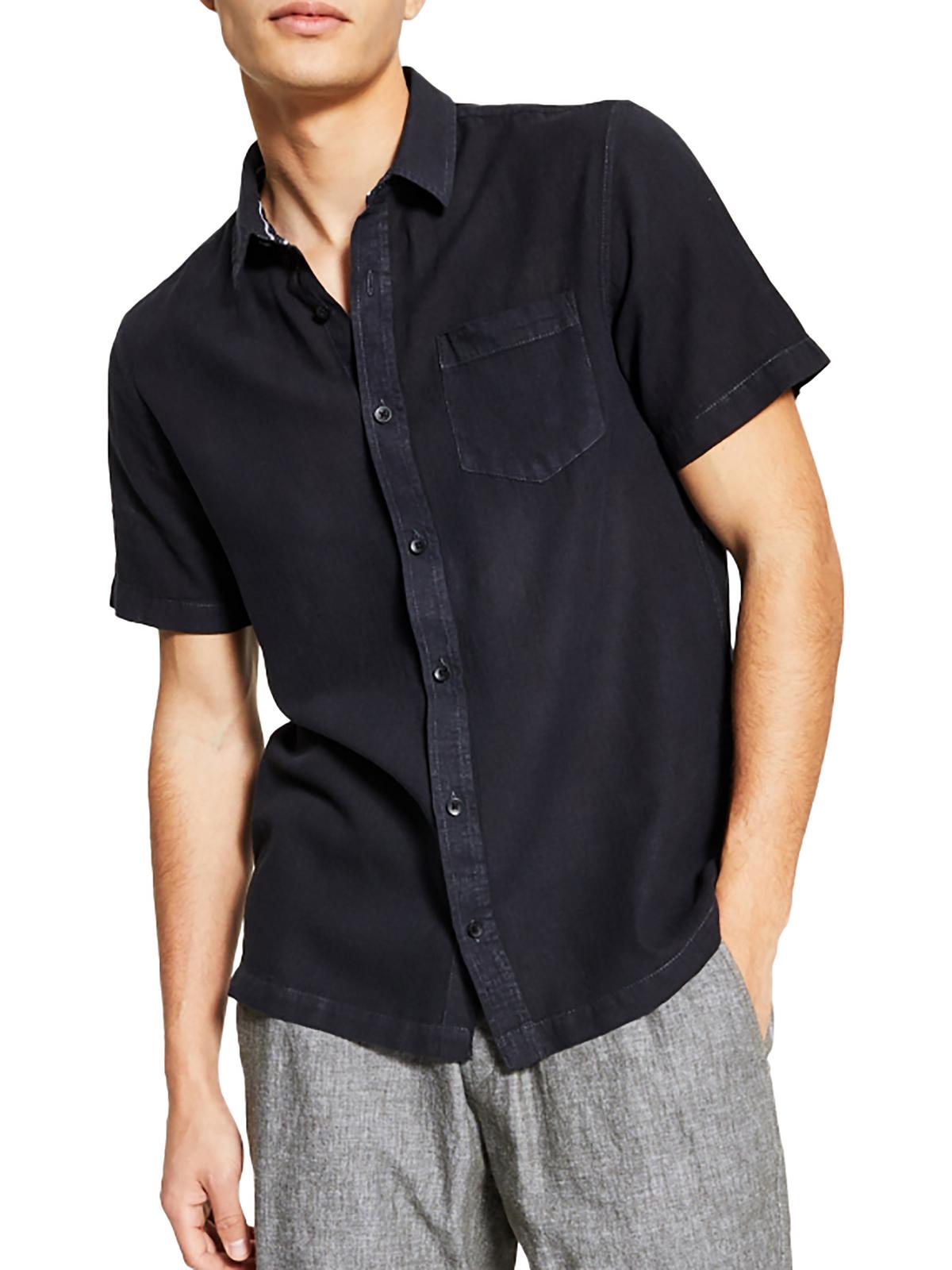 Mens Linen Blend Short Sleeves Button-Down Shirt