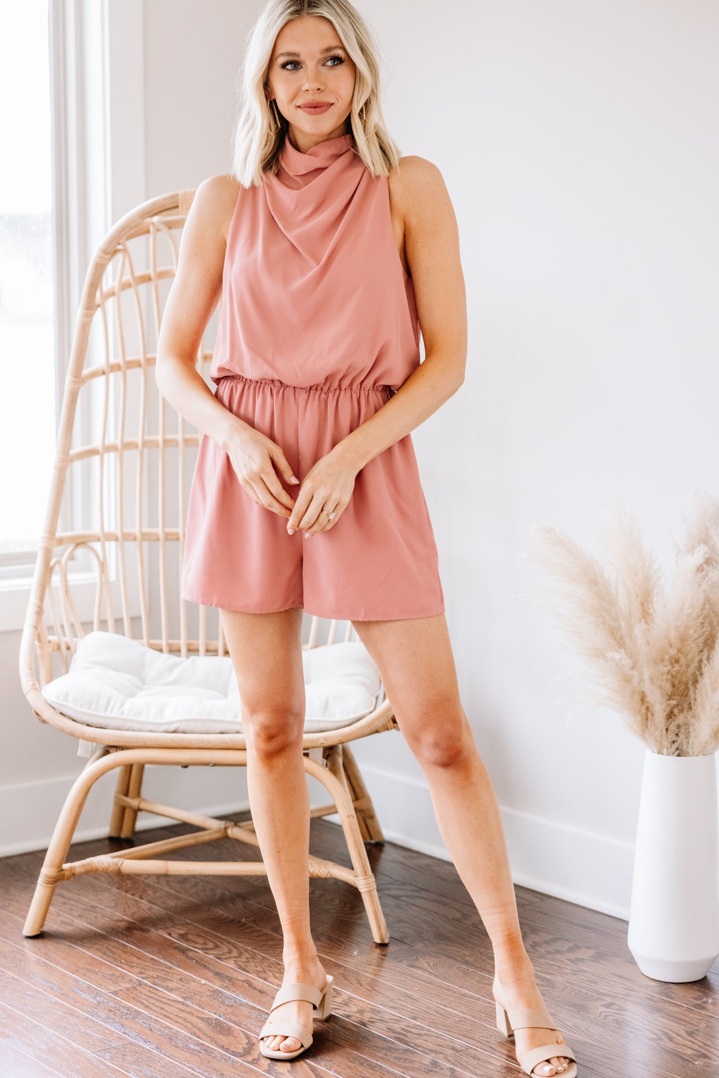 Give You More Blush Pink Cowl Neck Romper