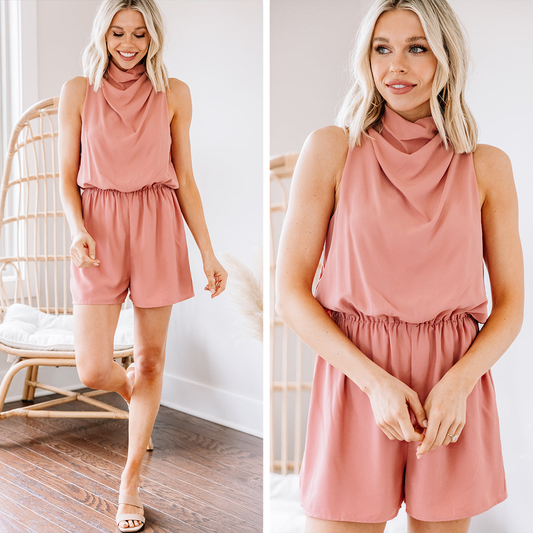 Give You More Blush Pink Cowl Neck Romper