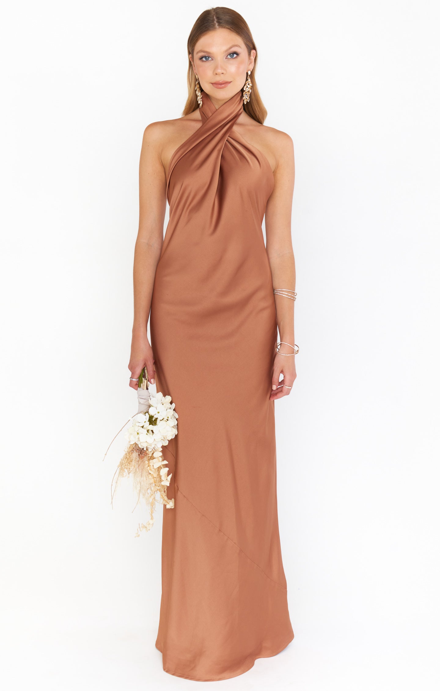 Jasmine Halter Maxi Dress ~ Copper Luxe Satin