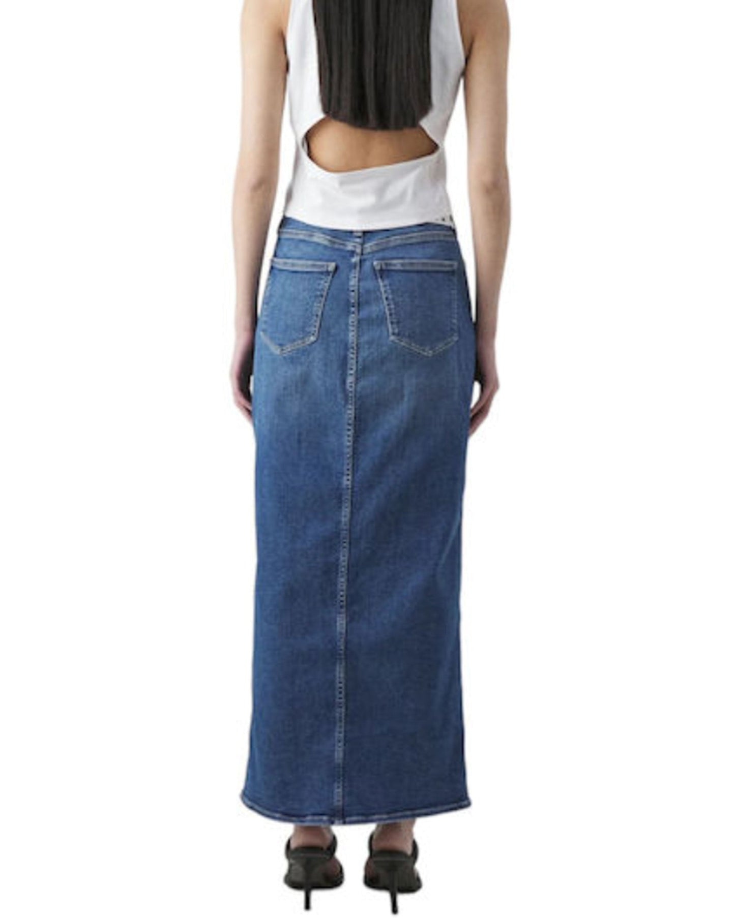 Calvin Klein Front Split Midi Denim Skirt Denim Medium