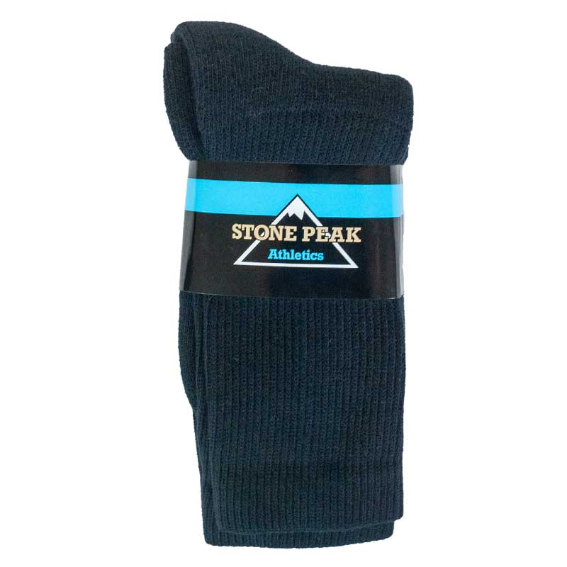 Stone Peak Adult Crew Sport Socks - Black 3pk