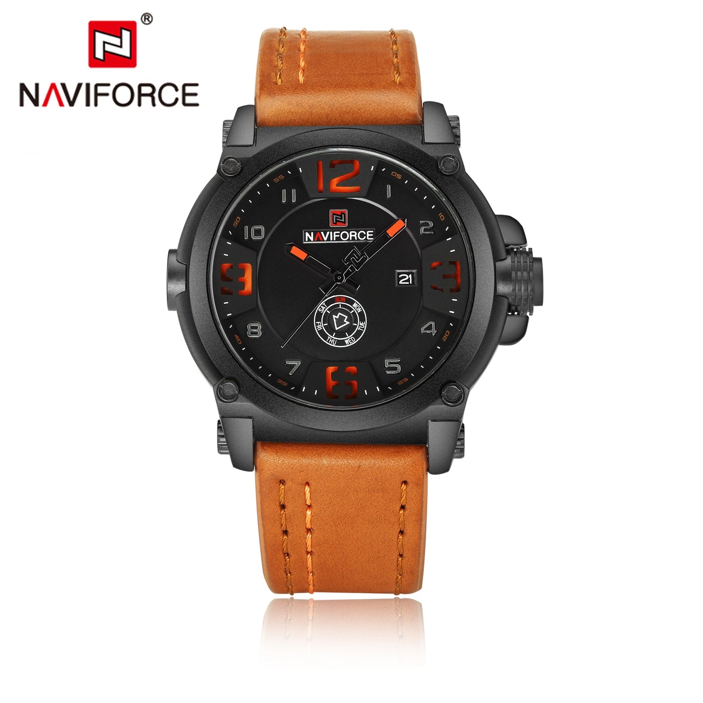 NAVIFORCE Top Luxury Mens Watches Sports Quartz Waterproof Wristwatch Date Display Leather Band Casual Classic Watch NF9099