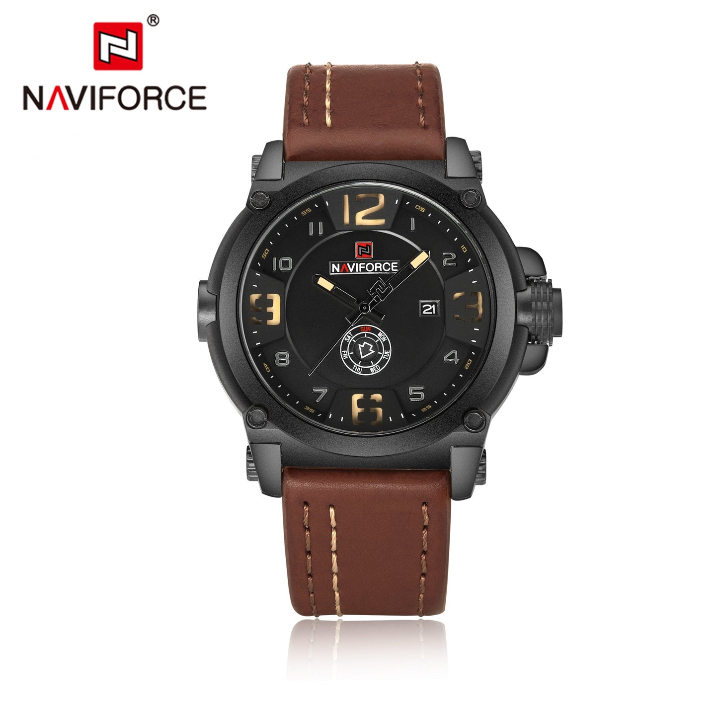 NAVIFORCE Top Luxury Mens Watches Sports Quartz Waterproof Wristwatch Date Display Leather Band Casual Classic Watch NF9099