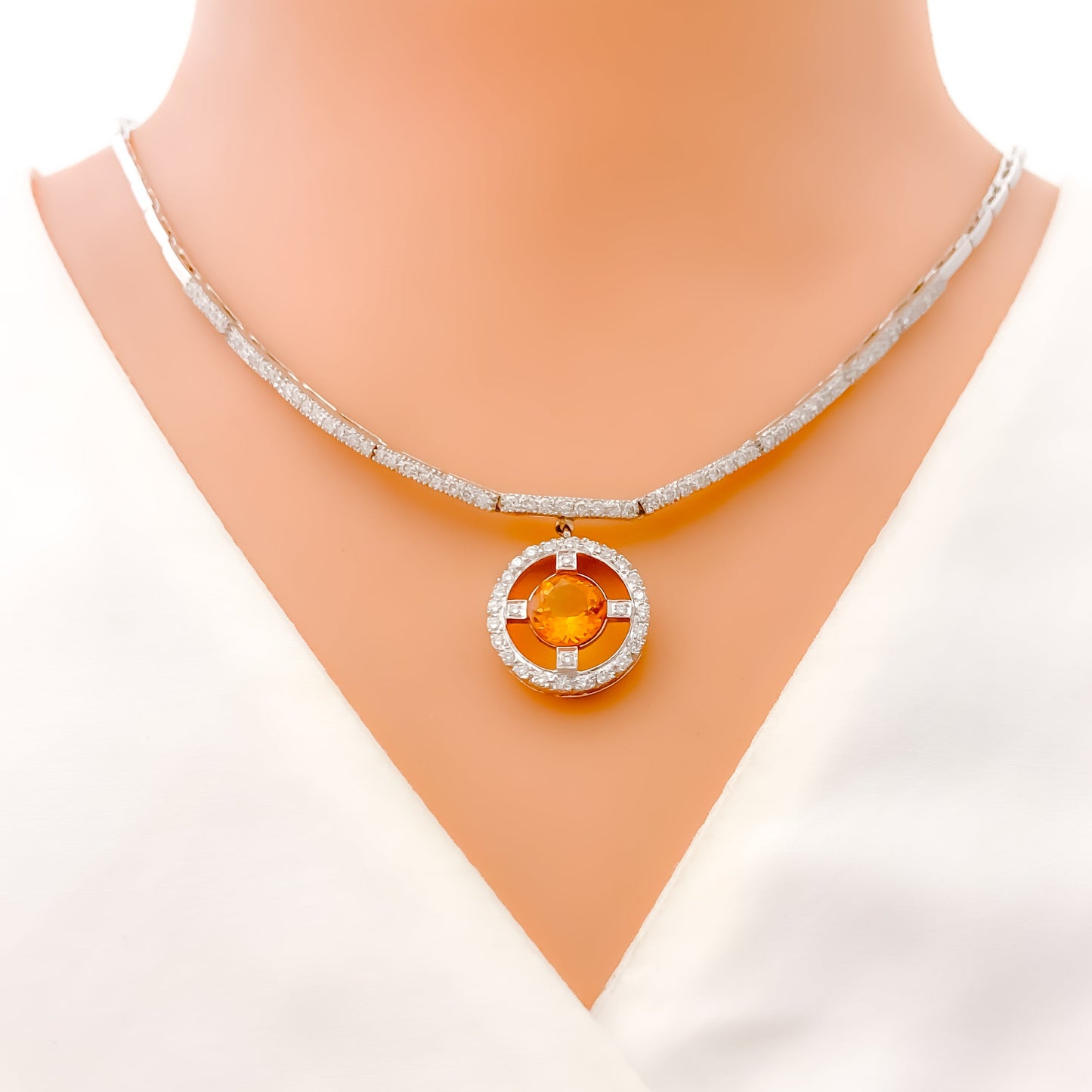 Bold Diamond + 18k Gold Halo Necklace Set