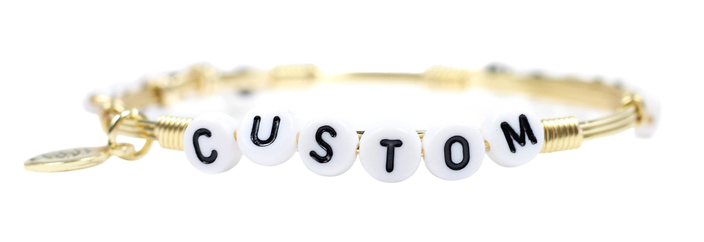 Custom Word Bangle Bracelet - White + Black