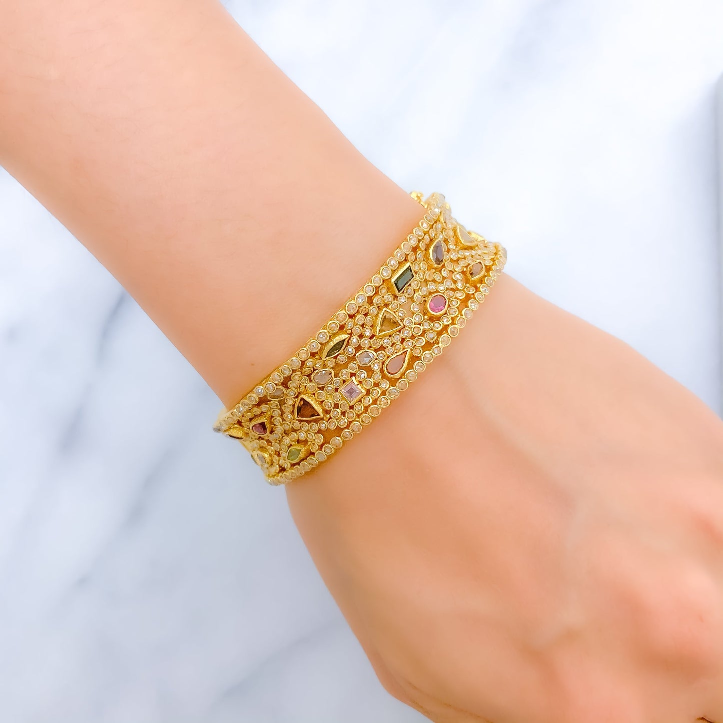 Tourmaline Polki 22k Gold Bangle