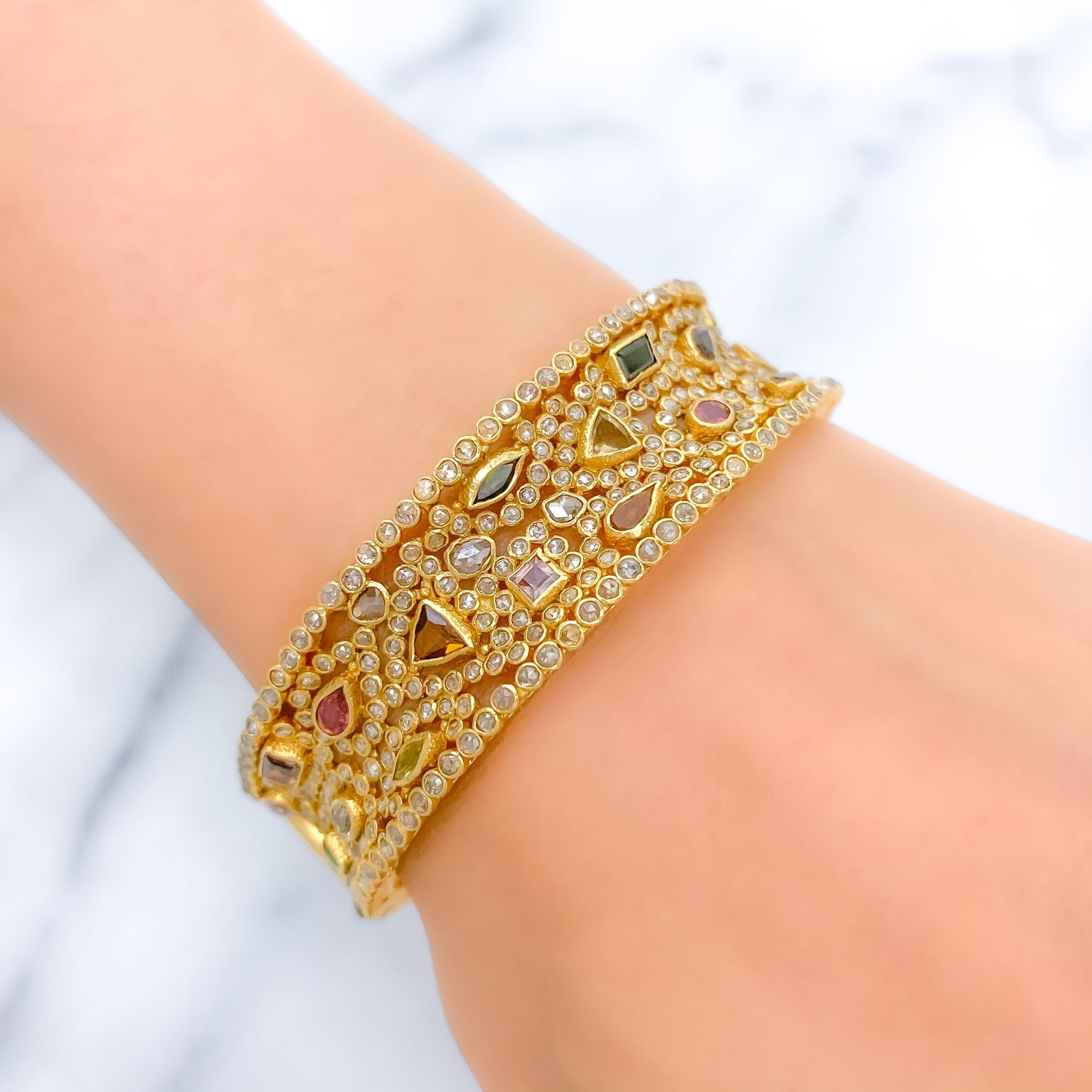 Tourmaline Polki 22k Gold Bangle