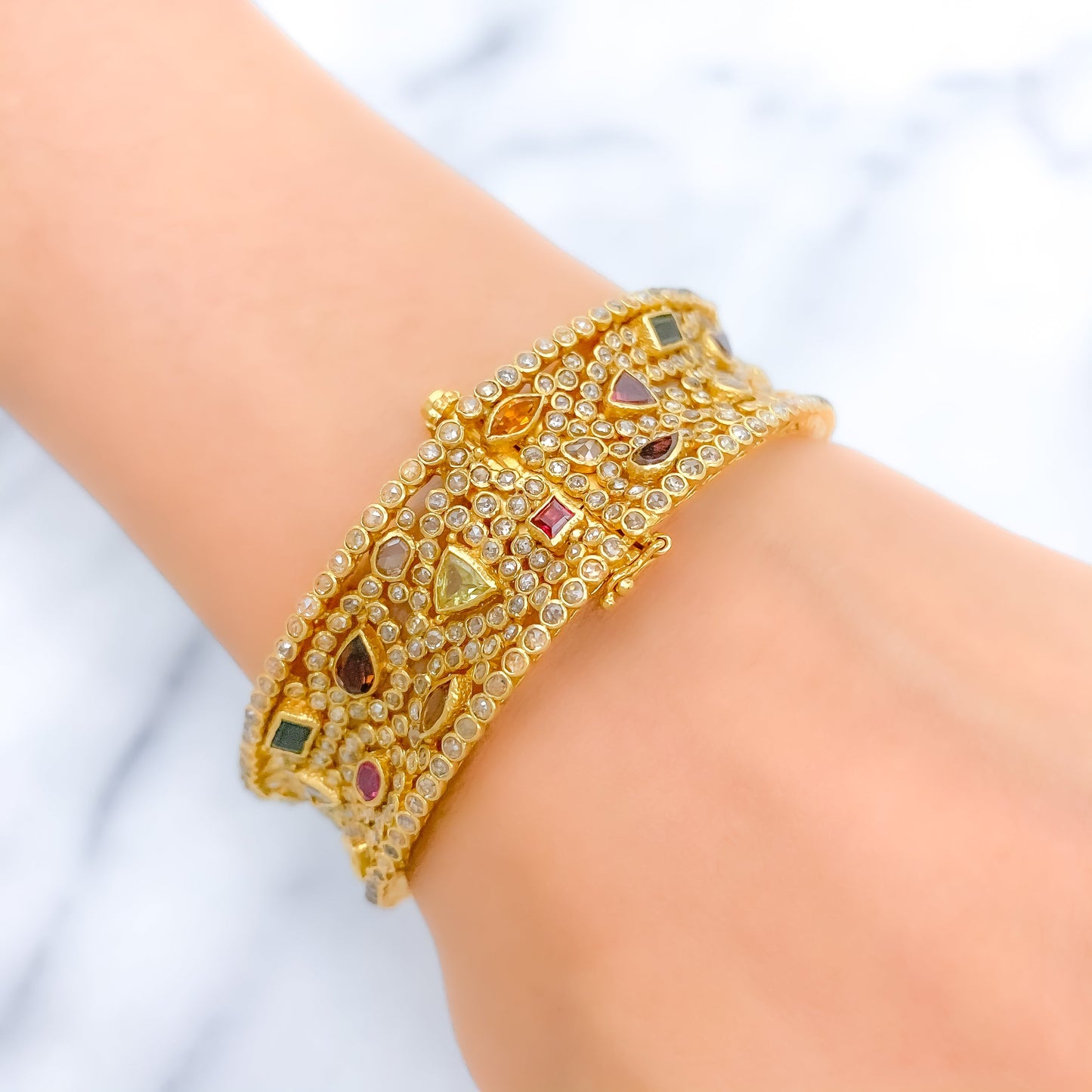 Tourmaline Polki 22k Gold Bangle