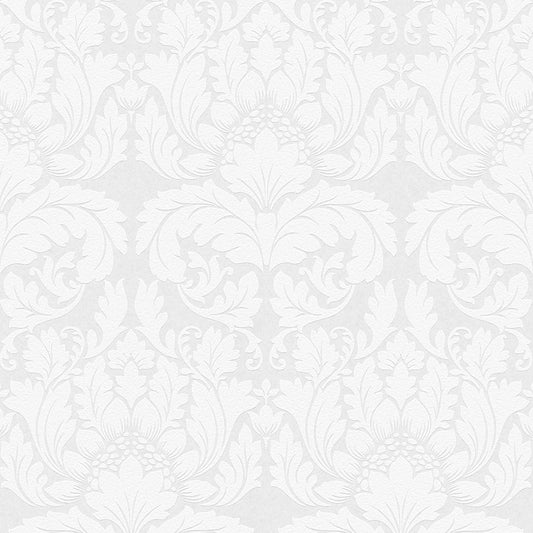 Jan White Damask Paintable Wallpaper by Brewster Home Fashions