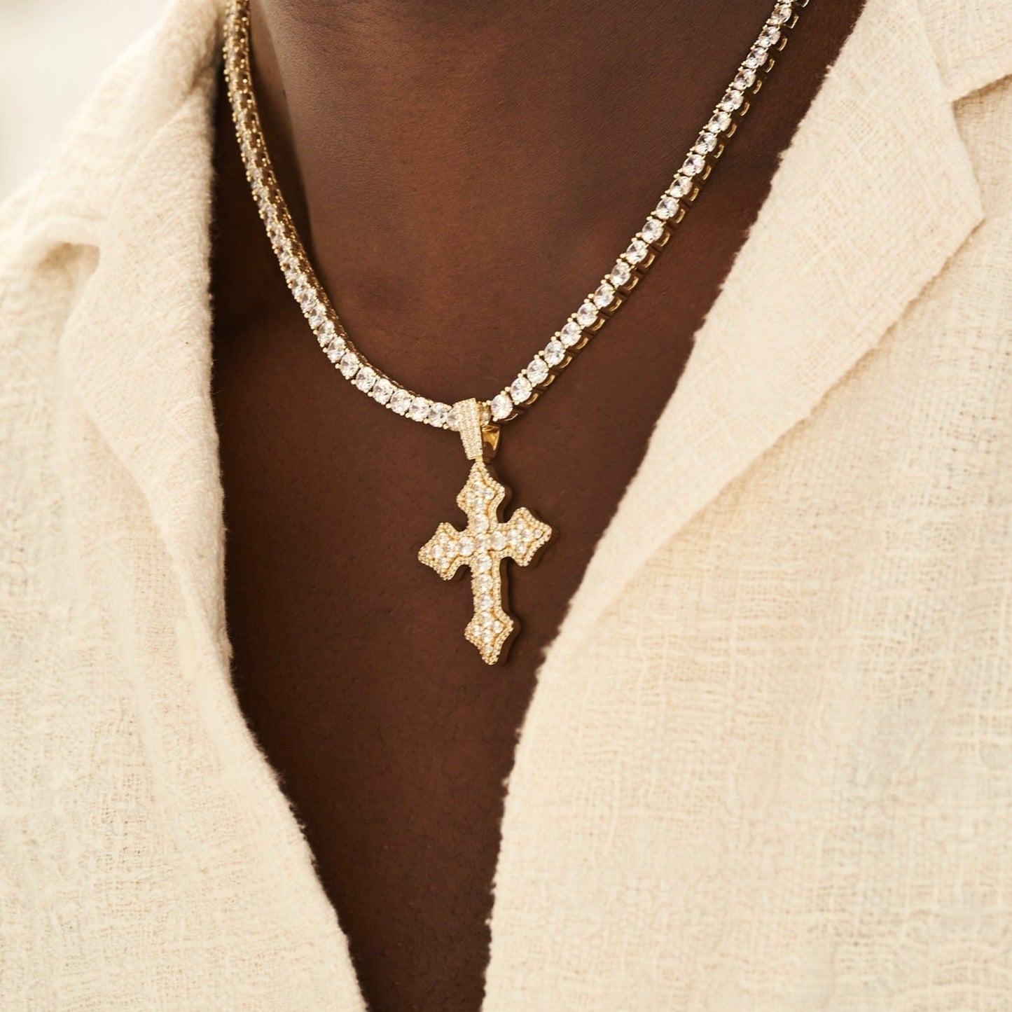 Iced Gothic Cross in Yellow Gold