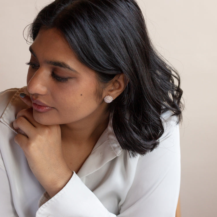 Pearl Pave Stud Earrings