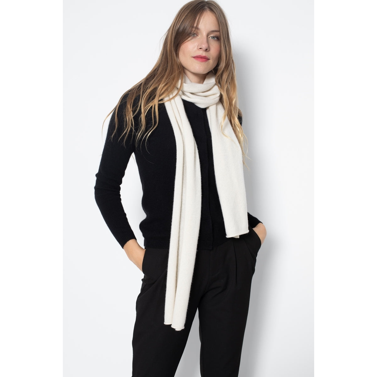 Perfect Cashmere - Echarpe Kelly Ivoire, Jersey, 100% Cachemire, 2 Fils - Accessoires