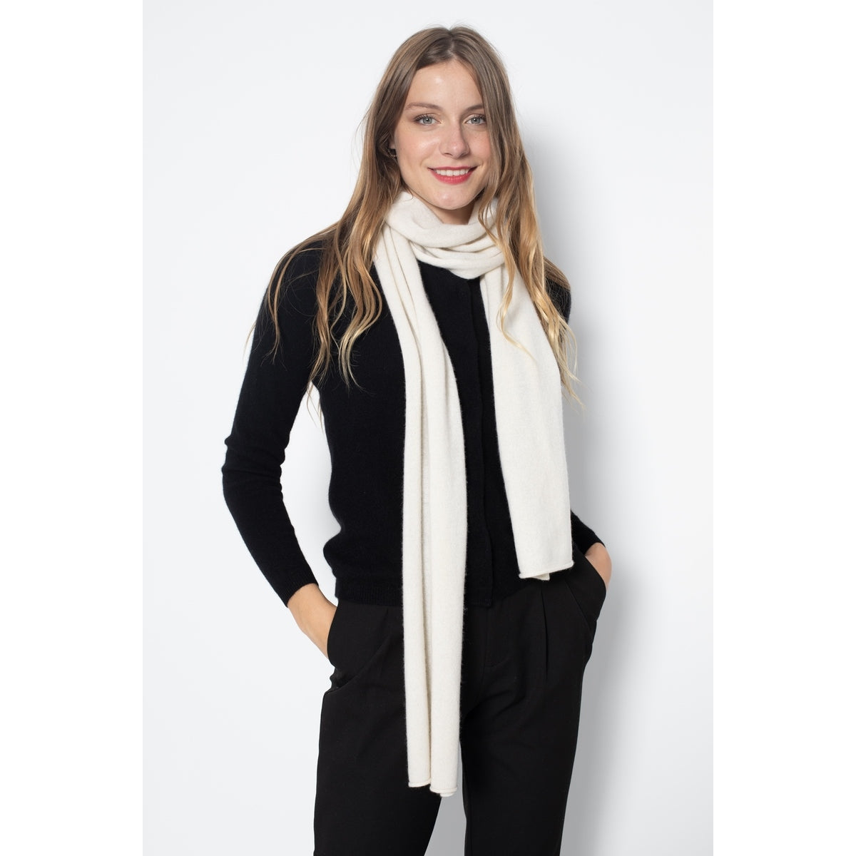 Perfect Cashmere - Echarpe Kelly Ivoire, Jersey, 100% Cachemire, 2 Fils - Accessoires