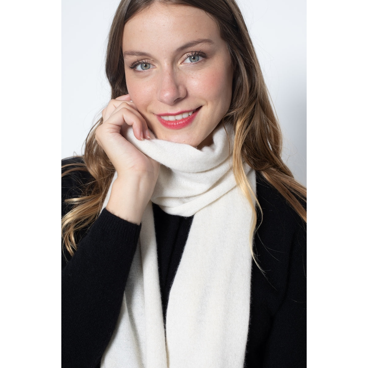 Perfect Cashmere - Echarpe Kelly Ivoire, Jersey, 100% Cachemire, 2 Fils - Accessoires