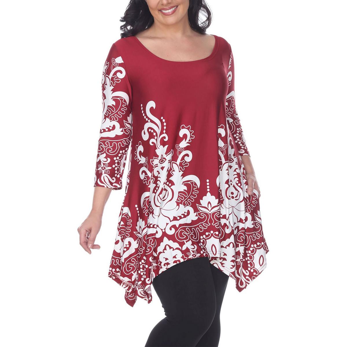 White Mark Womens Plus Printed Drapey Tunic Top