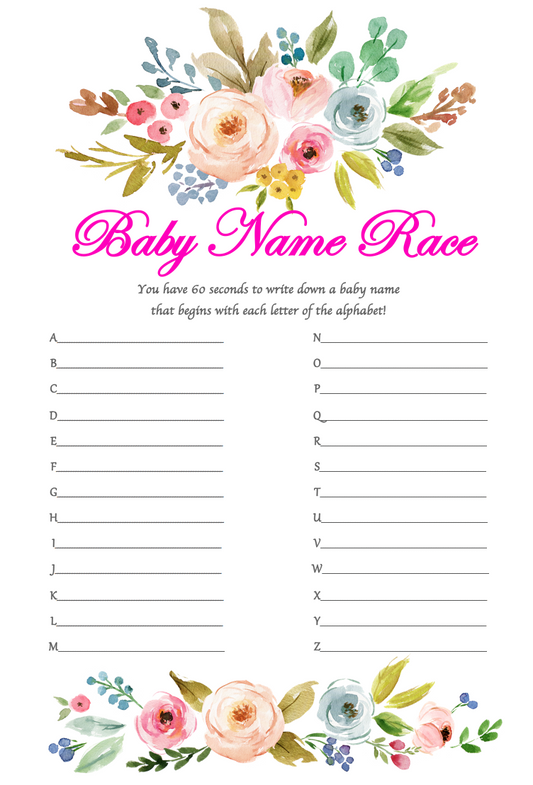 Game Baby Shower Baby Name Race Pk8