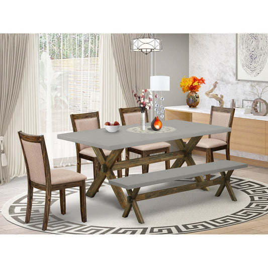 East West Furniture X797MZ716-6 6 Piece Dining Table Set Contains a Rectangle Kitchen Table with X-Legs and 4 Dark Khaki Linen Fabric Parson Chairs with a Bench, 40x72 Inch, Multi-Color