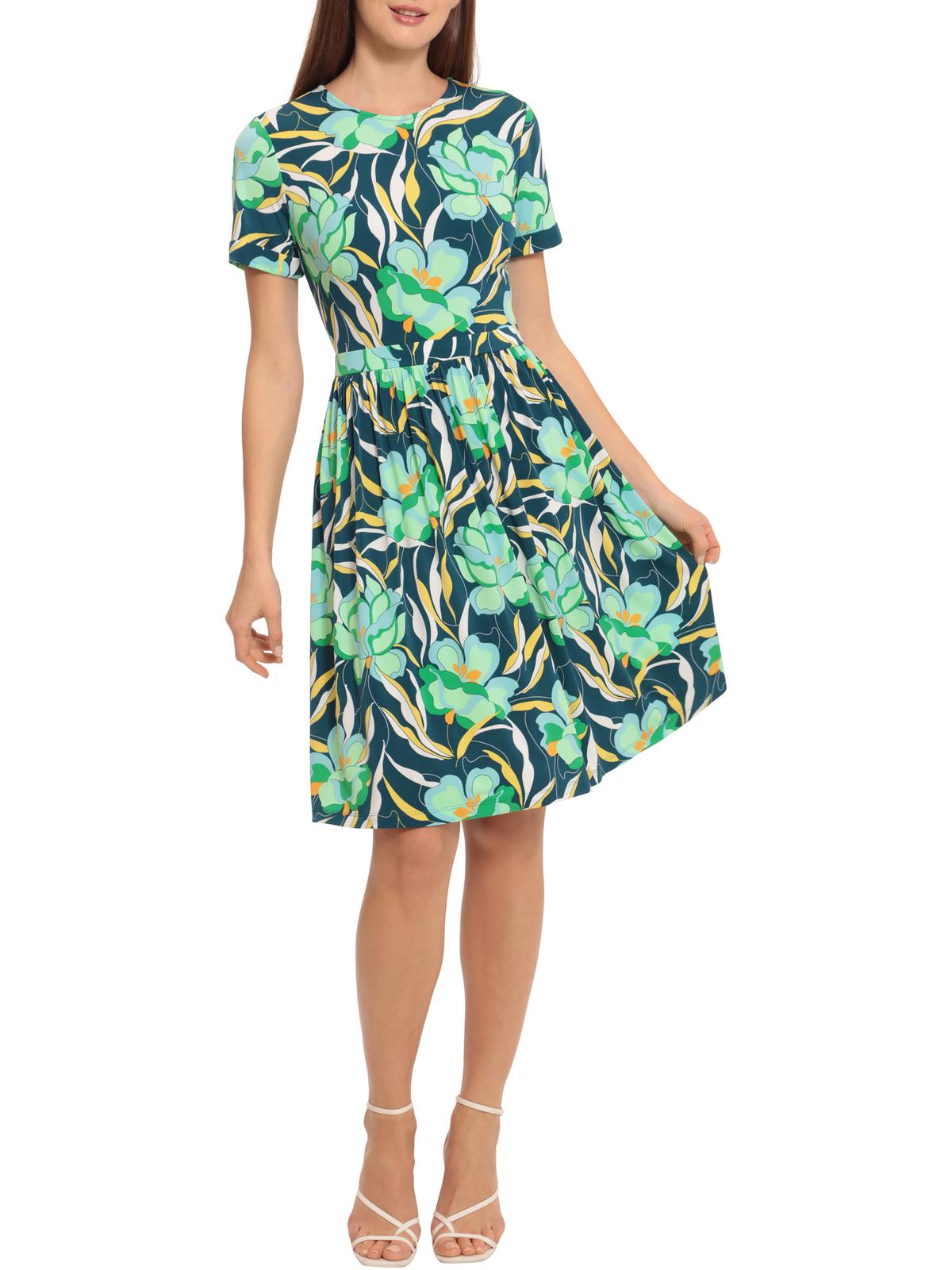 Womens Floral Pleated Fit & Flare Dress