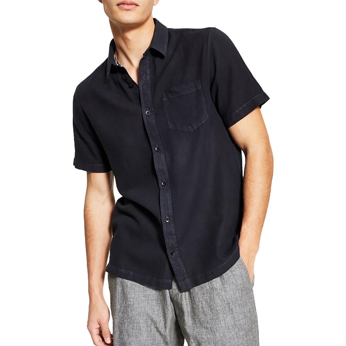 Mens Linen Blend Short Sleeves Button-Down Shirt