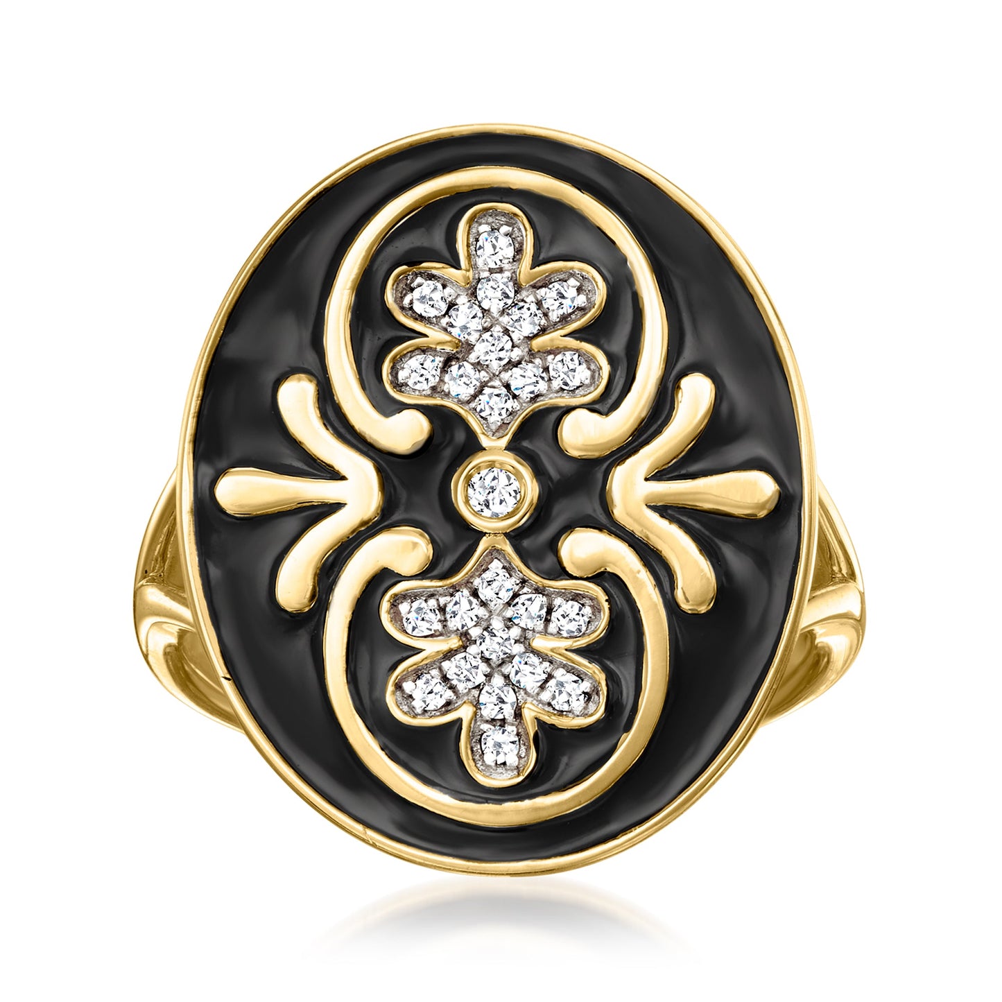 Ross-Simons White Topaz and Black Enamel Ring in 18kt Gold Over Sterling