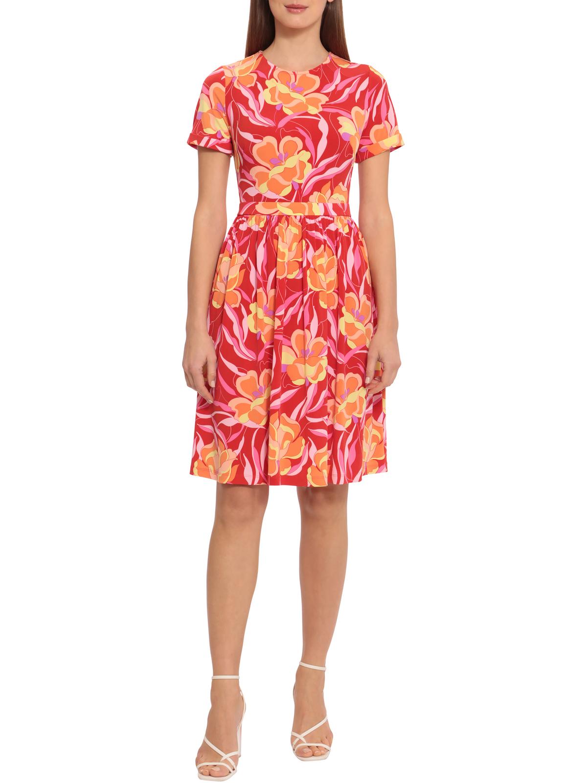 Womens Floral Pleated Fit & Flare Dress