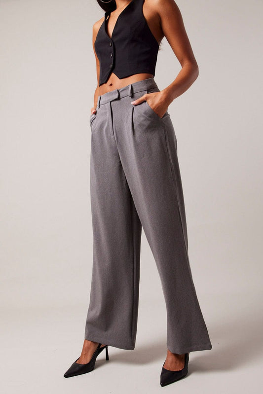 Grey Wide Leg Pants High Rise