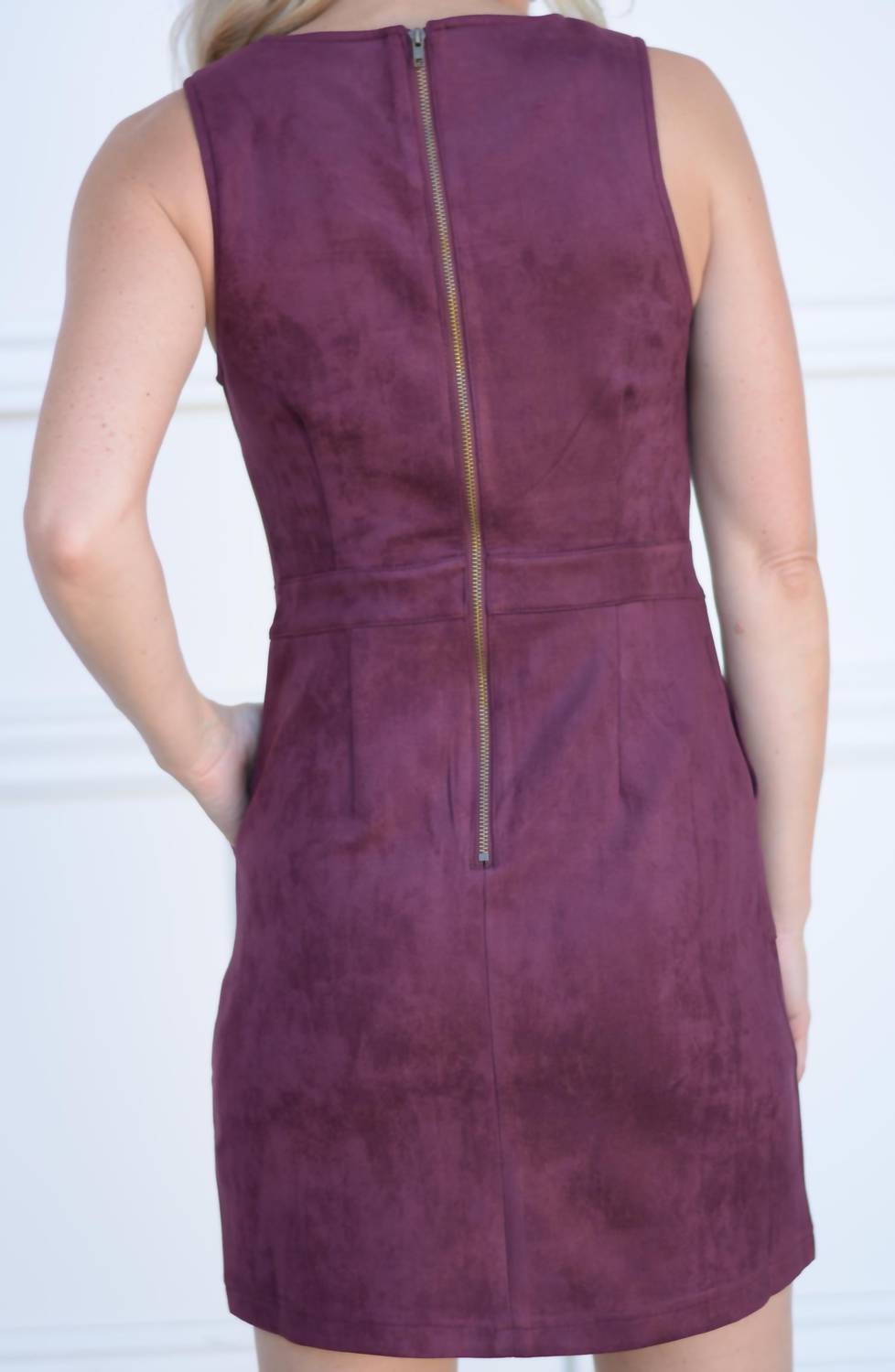 Gemma Faux Suede Dress In Burgundy