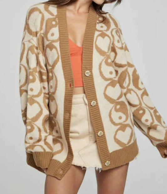 Vibe Cardigan In Latte-Yin Yang Hearts