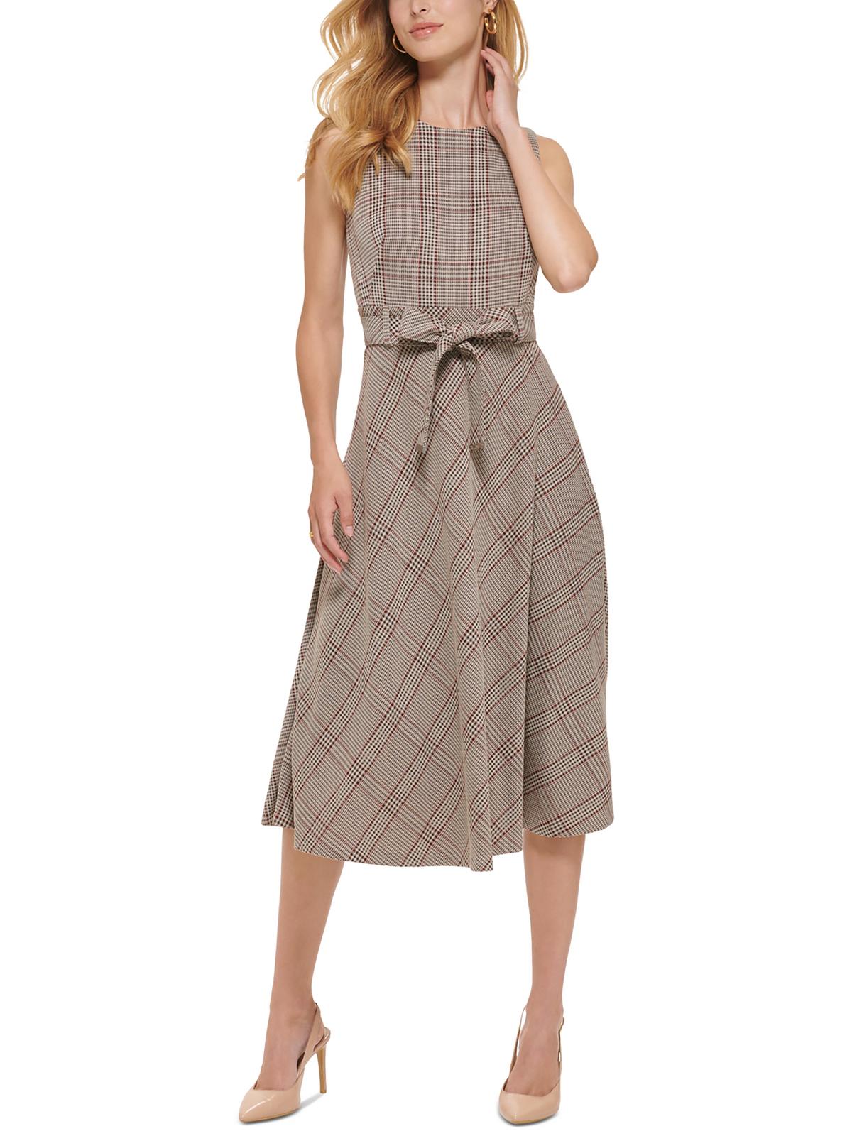 Womens Plaid Polyester Midi Dress